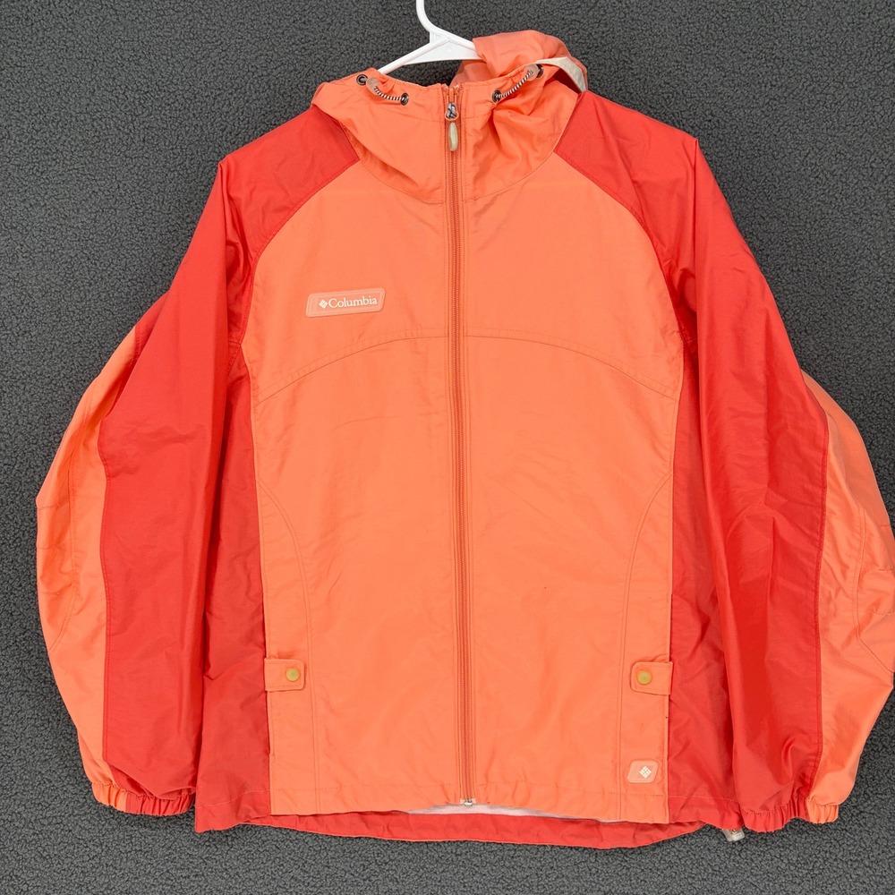 Columbia Womens XL3084 Hooded Windbreaker Jacket Coral Orange Medium